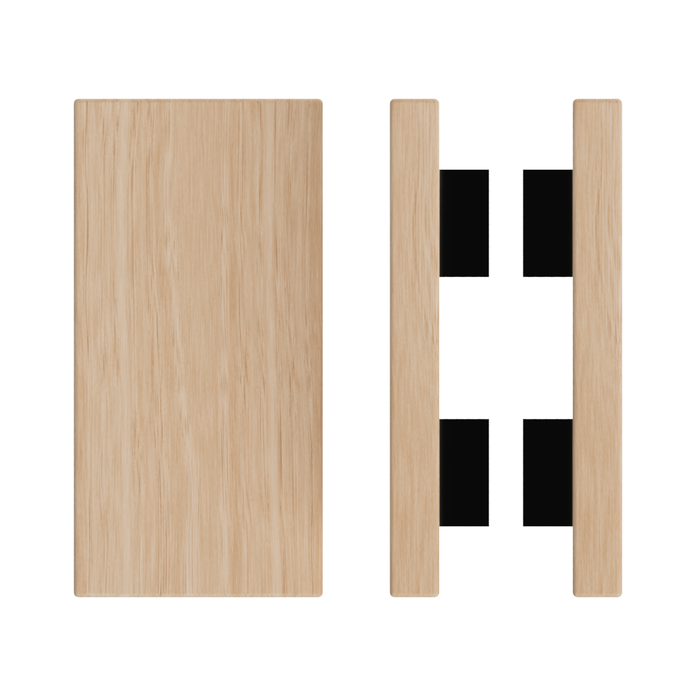 Pair T04 Timber Entrance Pull Handle, Victorian Ash, Back to Back Pair, 300mm x 150mm x Projection 68mm, Coated in Hard Wax (accentuates rich colours) in Victorian Ash / Satin Anodised Gun Metal