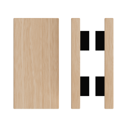 Pair T04 Timber Entrance Pull Handle, Victorian Ash, Back to Back Pair, 300mm x 150mm x Projection 68mm, Coated in Hard Wax (accentuates rich colours) in Victorian Ash / Satin Anodised Gun Metal