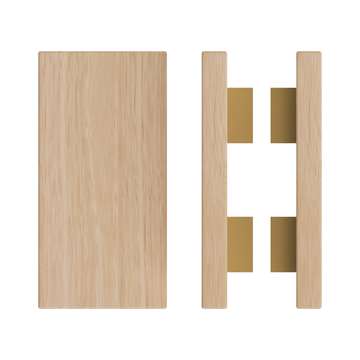 Pair T04 Timber Entrance Pull Handle, Victorian Ash, Back to Back Pair, 300mm x 150mm x Projection 68mm, Coated in Hard Wax (accentuates rich colours) in Victorian Ash / Satin Anodised Brass