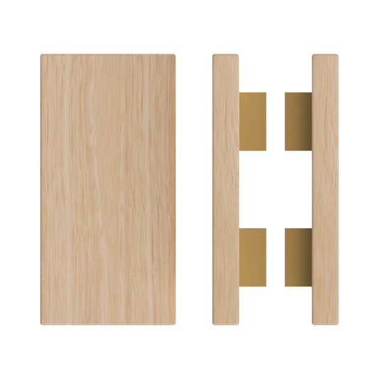 Pair T04 Timber Entrance Pull Handle, Victorian Ash, Back to Back Pair, 300mm x 150mm x Projection 68mm, Coated in Hard Wax (accentuates rich colours) in Victorian Ash / Satin Anodised Brass