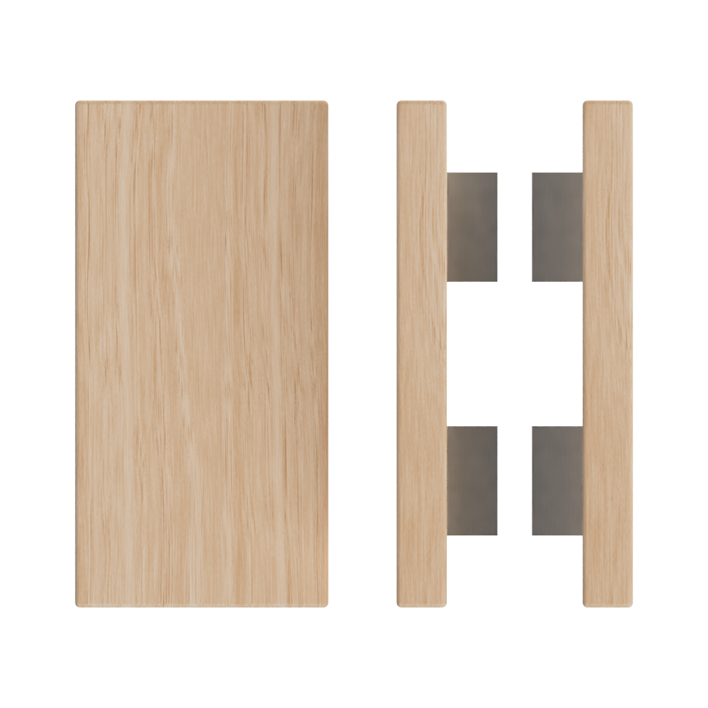 Pair of T04 Timber Pull Handles in Victorian Ash, 300mm length, 150mm width from Style Finish Doorware, mounted on doors