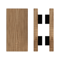 Pair of Style Finish Doorware T04 Timber Pull Handles in American Walnut, 300mm length and 150mm width, on a black background.