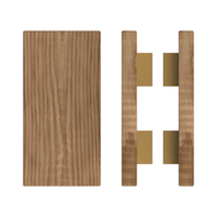 Pair of T04 Timber pull handles in American Walnut by Style Finish Doorware, measuring 300mm long and 150mm wide.