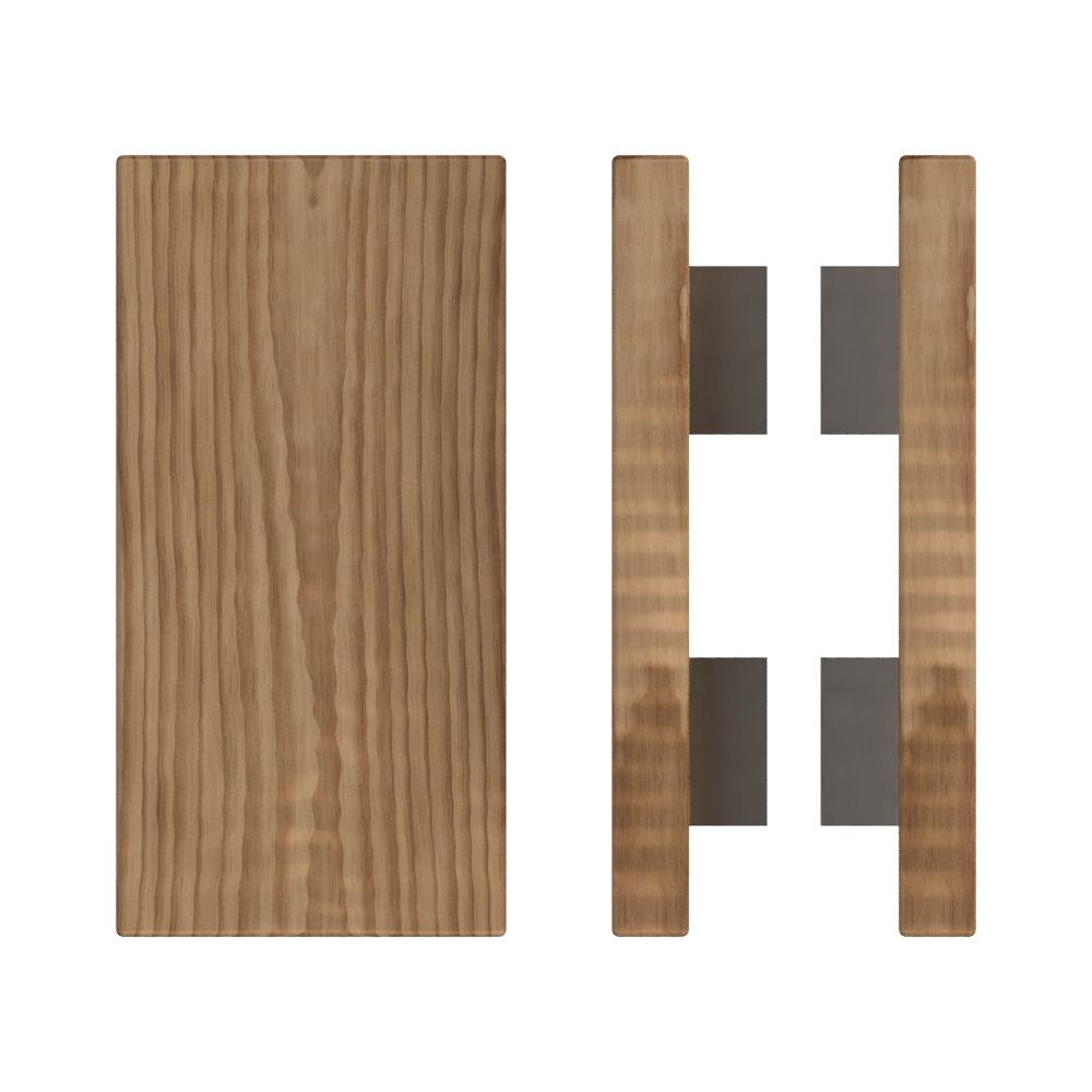 Pair T04 Timber Entrance Pull Handle, American Walnut, Back to Back Pair, 300mm x 150mm x Projection 68mm, Coated in Hard Wax (accentuates rich colours) in Black Walnut / Satin Anodised Nickel