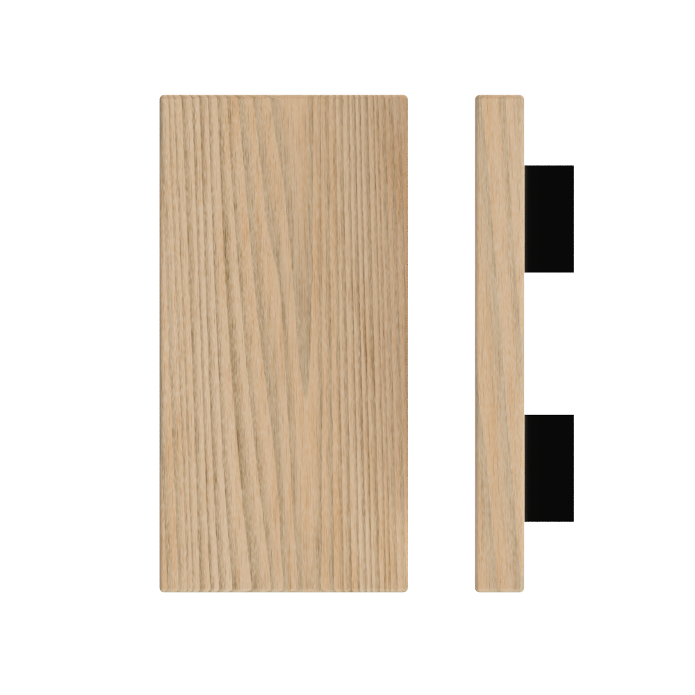 Timber pull handle in Tasmanian Oak, 300mm length, 150mm width by Style Finish Doorware, shown on a door.