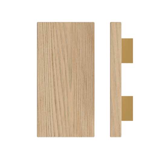 Single T04 Timber Entrance Pull Handle, Tasmanian Oak, 300mm x 150mm x Projection 68mm, Coated in Hard Wax (accentuates rich colours) in Tasmanian Oak / Satin Anodised Brass