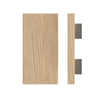 Timber pull handle in Tasmanian Oak, 300mm length and 150mm width, by Style Finish Doorware, shown on a door.
