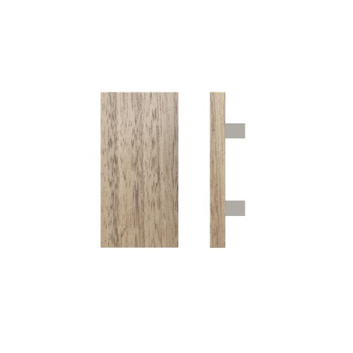 Single T04 Timber Entrance Pull Handle, Victorian Ash, 300mm x 150mm x Projection 68mm, Coated in Raw Timber (ready to stain or paint) in Victorian Ash / Polished Nickel