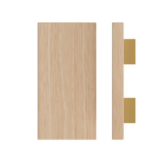 Single T04 Timber Entrance Pull Handle, Victorian Ash, 300mm x 150mm x Projection 68mm, Coated in Hard Wax (accentuates rich colours) in Victorian Ash / Satin Anodised Brass