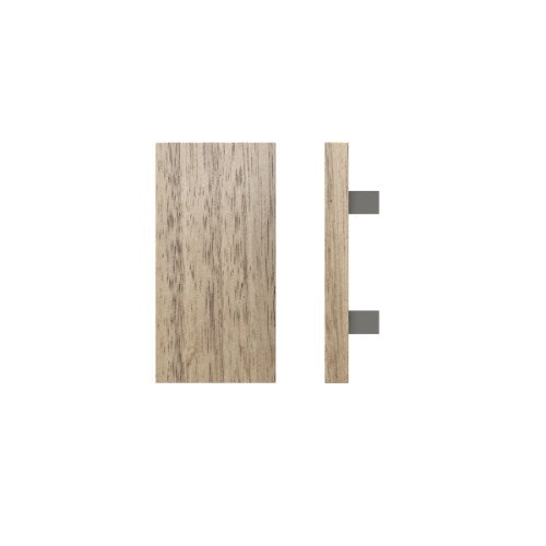 Single T04 Timber Entrance Pull Handle, Victorian Ash, 300mm x 150mm x Projection 68mm, Coated in Raw Timber (ready to stain or paint) in Victorian Ash / Satin Nickel