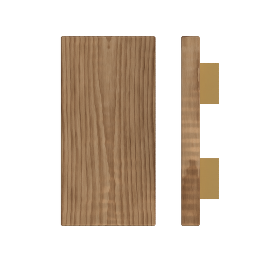 Single T04 Timber Entrance Pull Handle, American Walnut, 300mm x 150mm x Projection 68mm, Coated in Hard Wax (accentuates rich colours) in Black Walnut / Satin Anodised Brass