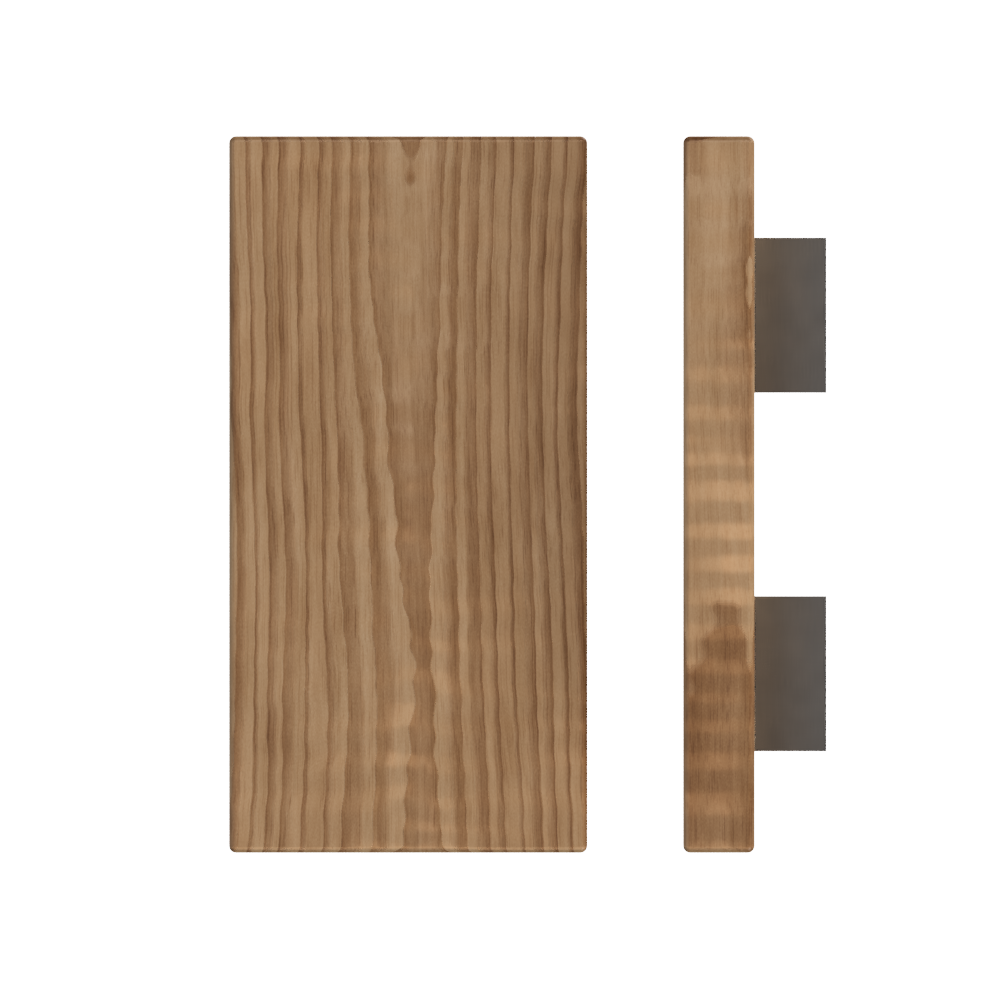 Single T04 Timber pull handle by Style Finish Doorware, 300mm American Walnut wood door handle with W150mm width.