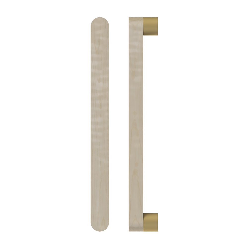 Single T05 Timber Entrance Pull Handle, American White Oak, CTC800mm, H832mm x W32mm x D19mm x Projection 57mm, Coated in Hard Wax (accentuates rich colours) in White Oak / Satin Anodised Brass