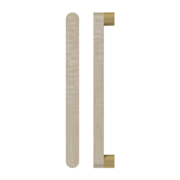 Single T05 Timber Entrance Pull Handle, American White Oak, CTC800mm, H832mm x W32mm x D19mm x Projection 57mm, Coated in Hard Wax (accentuates rich colours) in White Oak / Satin Anodised Brass