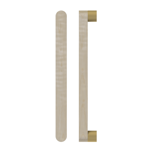 Single T05 Timber Entrance Pull Handle, American White Oak, CTC800mm, H832mm x W32mm x D19mm x Projection 57mm, Coated in Hard Wax (accentuates rich colours) in White Oak / Satin Anodised Brass