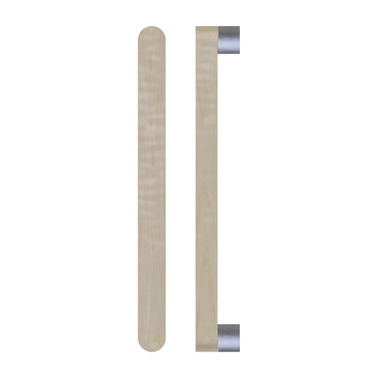 Single T05 Timber Entrance Pull Handle, American White Oak, CTC800mm, H832mm x W32mm x D19mm x Projection 57mm, in Raw Timber (ready to stain or paint) in White Oak / Satin Nickel