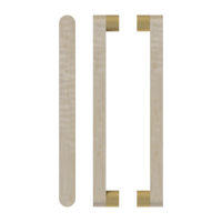 Pair of T05 Timber pull handles in American Oak finish by Style Finish Doorware, showing sleek wooden design for doors.