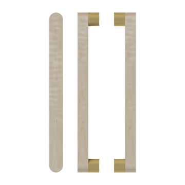 Pair T05 Timber Entrance Pull Handle, American White Oak, Back to Back Pair, CTC800mm, H832mm x W32mm x D19mm x Projection 57mm, Coated in Hard Wax (accentuates rich colours) in White Oak / Satin Anodised Brass