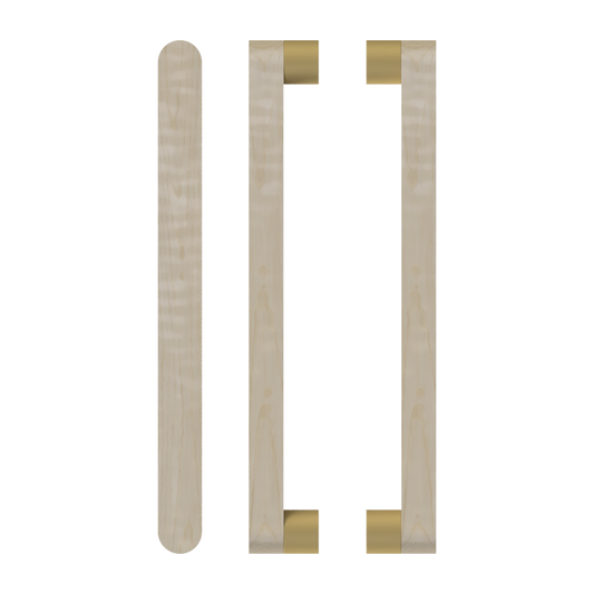 Pair T05 Timber Entrance Pull Handle, American White Oak, Back to Back Pair, CTC800mm, H832mm x W32mm x D19mm x Projection 57mm, Coated in Hard Wax (accentuates rich colours) in White Oak / Satin Anodised Brass