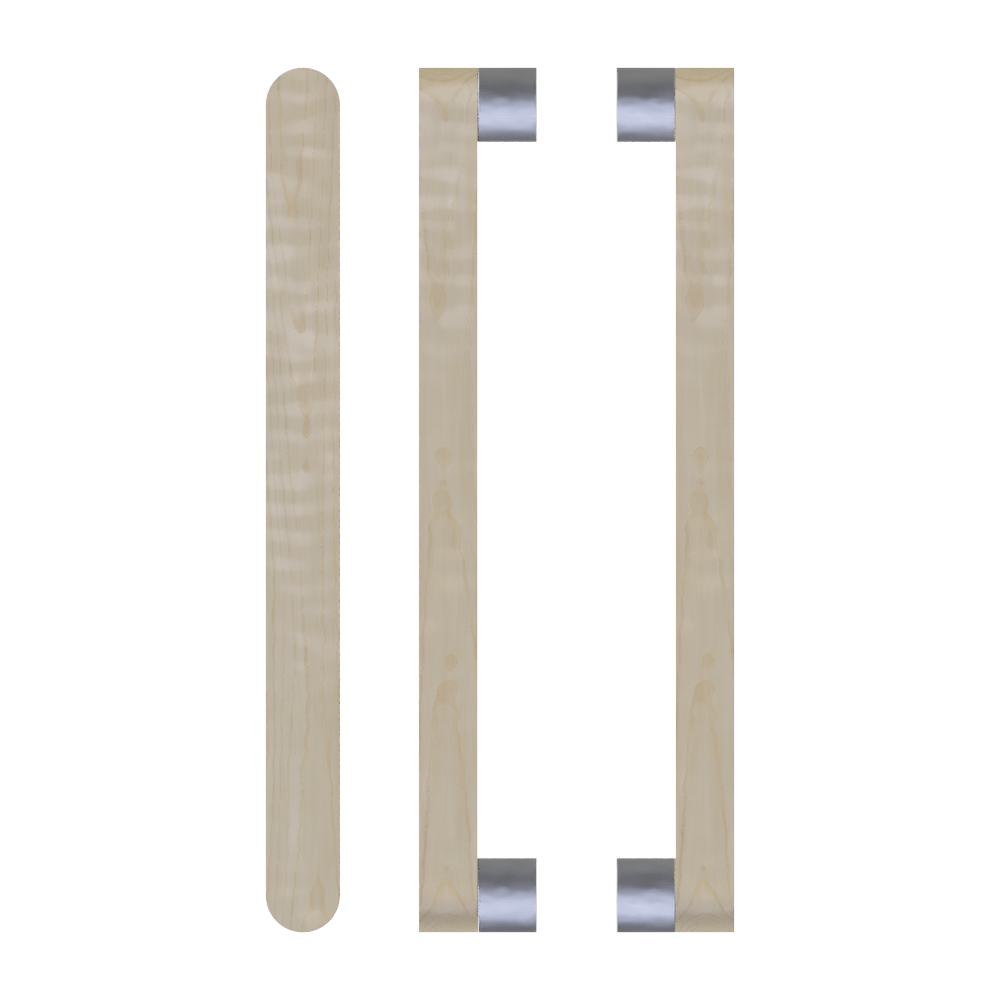 Pair of Style Finish Doorware T05 Timber Pull Handles in American Oak with satin nickel finish