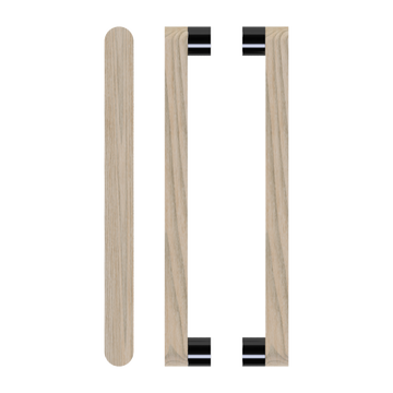 Pair T05 Timber Entrance Pull Handle, Tasmanian Oak, Back to Back Pair, CTC800mm, H832mm x W32mm x D19mm x Projection 57mm, in Raw Timber (ready to stain or paint) in Tasmanian Oak / Satin Anodised Gun Metal
