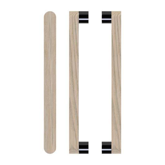 Pair T05 Timber Entrance Pull Handle, Tasmanian Oak, Back to Back Pair, CTC800mm, H832mm x W32mm x D19mm x Projection 57mm, Coated in Hard Wax (accentuates rich colours) in Tasmanian Oak / Satin Anodised Gun Metal