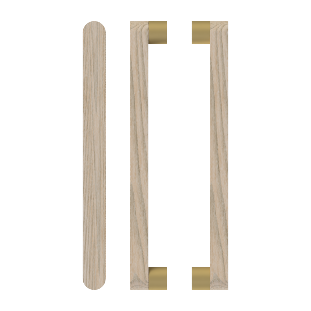 Pair T05 Timber Entrance Pull Handle, Tasmanian Oak, Back to Back Pair, CTC800mm, H832mm x W32mm x D19mm x Projection 57mm, Coated in Hard Wax (accentuates rich colours) in Tasmanian Oak / Satin Anodised Brass