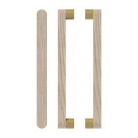 Pair of T05 Timber Pull Handles in Tasmanian Oak by Style Finish Doorware, showing smooth wooden finish and ergonomic design.