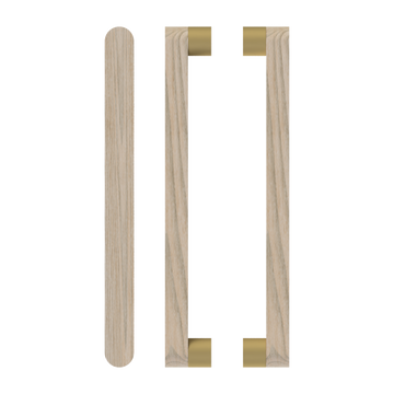 Pair T05 Timber Entrance Pull Handle, Tasmanian Oak, Back to Back Pair, CTC800mm, H832mm x W32mm x D19mm x Projection 57mm, Coated in Hard Wax (accentuates rich colours) in Tasmanian Oak / Satin Anodised Brass