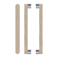 Pair of T05 Timber Pull Handles in Tasmanian Oak by Style Finish Doorware, showing smooth wood grain and modern design.