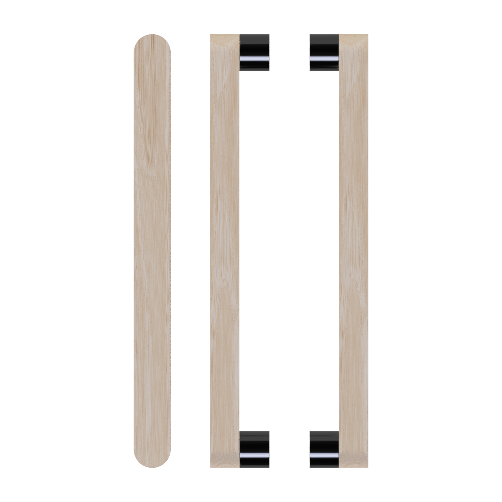 Pair of Victorian Ash T05 Timber Pull Handles by Style Finish Doorware with black finish, shown mounted on a door.