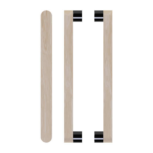 Pair T05 Timber Entrance Pull Handle, Victorian Ash, Back to Back Pair, CTC800mm, H832mm x W32mm x D19mm x Projection 57mm, Coated in Hard Wax (accentuates rich colours) in Victorian Ash / Satin Anodised Gun Metal