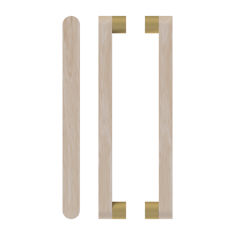 Pair T05 Timber Entrance Pull Handle, Victorian Ash, Back to Back Pair, CTC800mm, H832mm x W32mm x D19mm x Projection 57mm, Coated in Hard Wax (accentuates rich colours) in Victorian Ash / Satin Anodised Brass