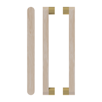 Pair T05 Timber Entrance Pull Handle, Victorian Ash, Back to Back Pair, CTC800mm, H832mm x W32mm x D19mm x Projection 57mm, Coated in Hard Wax (accentuates rich colours) in Victorian Ash / Satin Anodised Brass