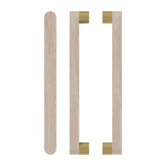 Pair T05 Timber Entrance Pull Handle, Victorian Ash, Back to Back Pair, CTC800mm, H832mm x W32mm x D19mm x Projection 57mm, Coated in Hard Wax (accentuates rich colours) in Victorian Ash / Satin Anodised Brass