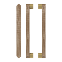 Pair of T05 Timber Pull Handles in American Walnut by Style Finish Doorware, showcasing sleek woodgrain and modern design