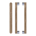 Pair of T05 Timber pull handles in American Walnut with satin nickel finishes by Style Finish Doorware.