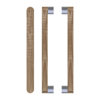 Pair of T05 Timber pull handles in American Walnut with satin nickel finishes by Style Finish Doorware.