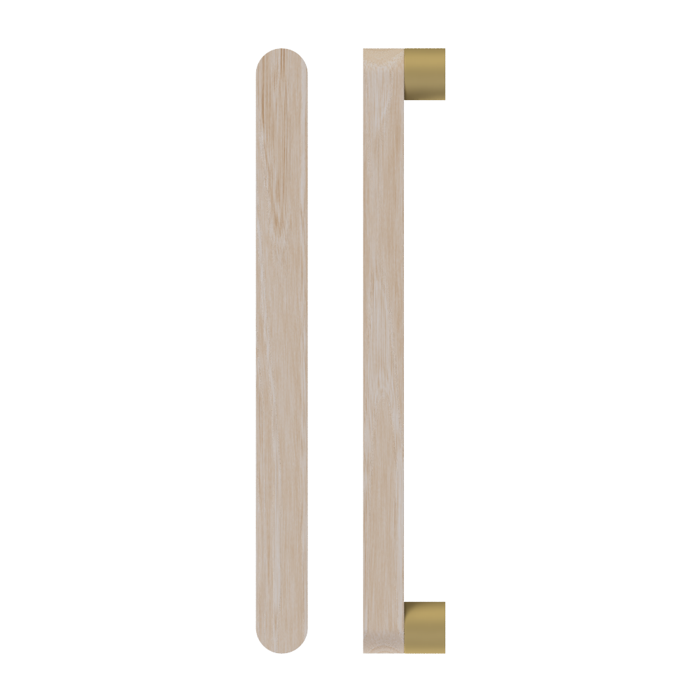 Single T05 Timber Entrance Pull Handle, Tasmanian Oak, CTC800mm, H832mm x W32mm x D19mm x Projection 57mm, Coated in Hard Wax (accentuates rich colours) in Tasmanian Oak / Satin Anodised Brass