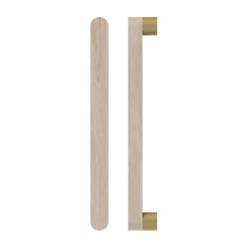 Single T05 Timber Entrance Pull Handle, Tasmanian Oak, CTC800mm, H832mm x W32mm x D19mm x Projection 57mm, Coated in Hard Wax (accentuates rich colours) in Tasmanian Oak / Satin Anodised Brass