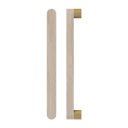 Single T05 Timber Entrance Pull Handle, Tasmanian Oak, CTC800mm, H832mm x W32mm x D19mm x Projection 57mm, Coated in Hard Wax (accentuates rich colours) in Tasmanian Oak / Satin Anodised Brass