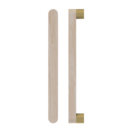Single T05 Timber Entrance Pull Handle, Victorian Ash, CTC800mm, H832mm x W32mm x D19mm x Projection 57mm, Coated in Hard Wax (accentuates rich colours) in Victorian Ash / Satin Anodised Brass