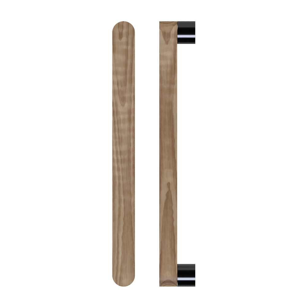 Single T05 Timber Pull Handle in American Walnut by Style Finish Doorware, showcasing its sleek wooden design and polished finish.