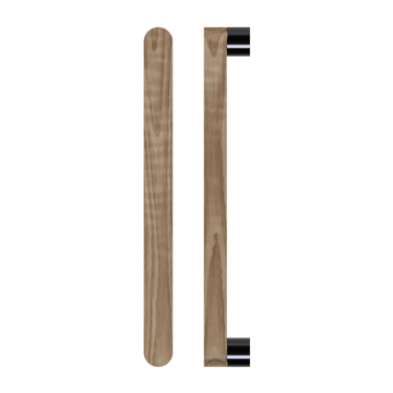 Single T05 Timber Entrance Pull Handle, American Walnut, CTC800mm, H832mm x W32mm x D19mm x Projection 57mm, in Raw Timber (ready to stain or paint) in Black Walnut / Satin Anodised Gun Metal