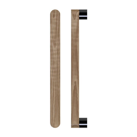Single T05 Timber Entrance Pull Handle, American Walnut, CTC800mm, H832mm x W32mm x D19mm x Projection 57mm, Coated in Hard Wax (accentuates rich colours) in Black Walnut / Satin Anodised Gun Metal