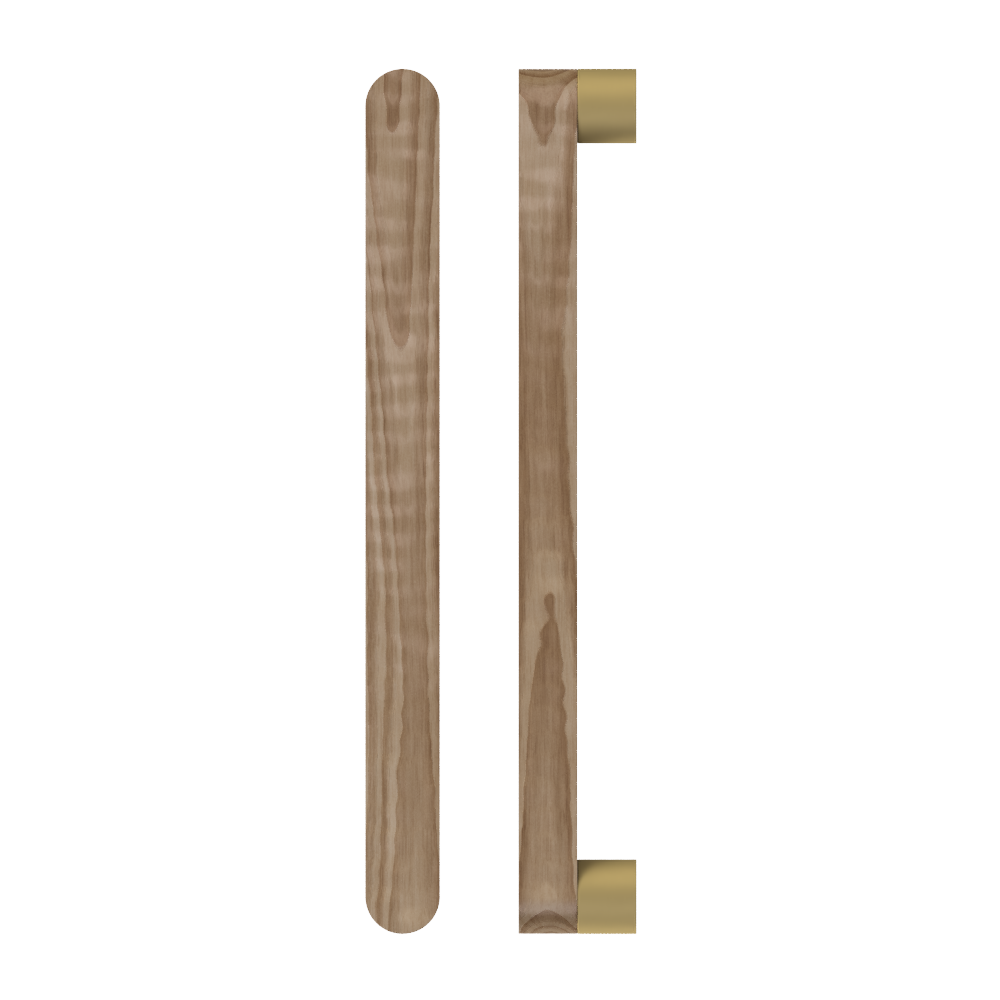 Single T05 Timber Entrance Pull Handle, American Walnut, CTC800mm, H832mm x W32mm x D19mm x Projection 57mm, Coated in Hard Wax (accentuates rich colours) in Black Walnut / Satin Anodised Brass
