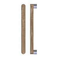 Single T05 Timber pull handle in American Walnut by Style Finish Doorware, showcasing its sleek wooden design and smooth finish.
