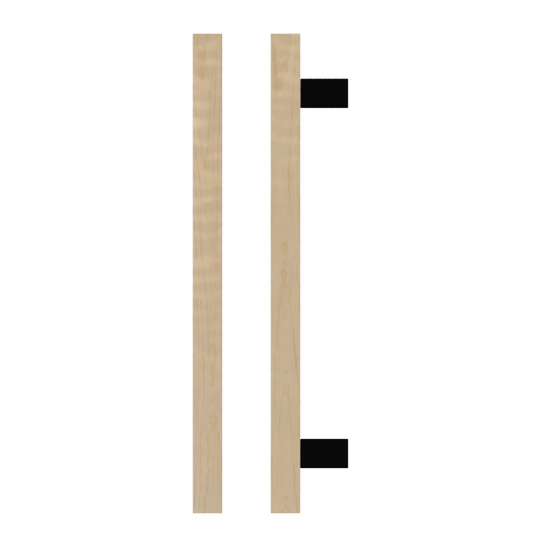 Single T06-25 Timber Entrance Pull Handle, American White Oak, CTC600mm, H800mm x 25mm x 25mm x Projection 70mm, in Raw Timber (ready to stain or paint) in White Oak / Satin Anodised Gun Metal