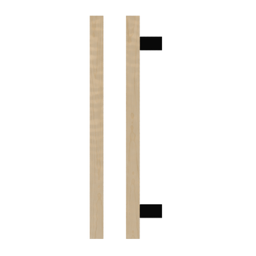 Single T06-25 Timber Entrance Pull Handle, American White Oak, CTC600mm, H800mm x 25mm x 25mm x Projection 70mm, in Raw Timber (ready to stain or paint) in White Oak / Satin Anodised Gun Metal