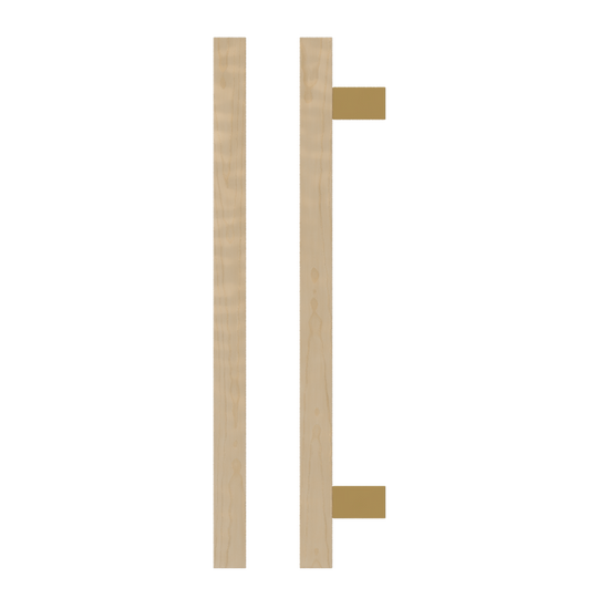 Single T06-25 Timber Entrance Pull Handle, American White Oak, CTC600mm, H800mm x 25mm x 25mm x Projection 70mm, in Raw Timber (ready to stain or paint) in White Oak / Satin Anodised Brass